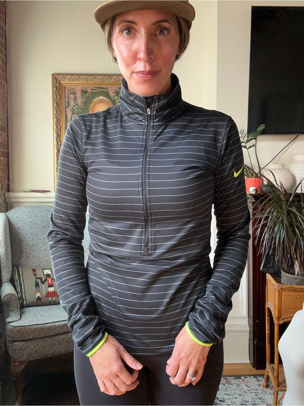 Nike Women's Black Stripe Half-Zip Pullover with Neon Accents